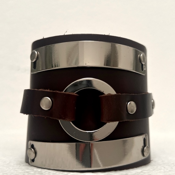 Unisex Leather Cuff with Metal Details - Picture 6 of 11
